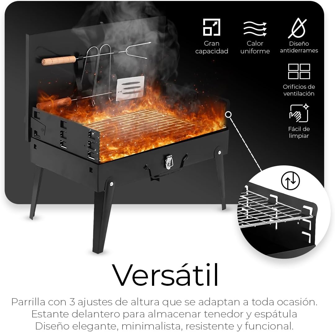 ASADOR PORTÁTIL PLEGABLE  CON  UTENSILIOS DE COCINA