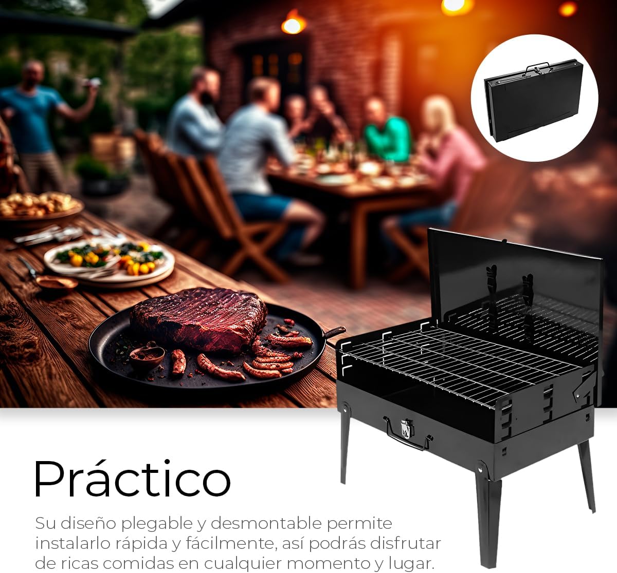 ASADOR PORTÁTIL PLEGABLE  CON  UTENSILIOS DE COCINA
