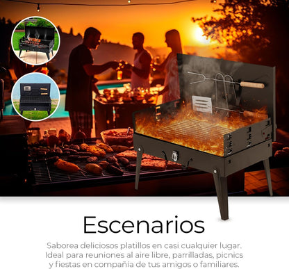 ASADOR PORTÁTIL PLEGABLE  CON  UTENSILIOS DE COCINA