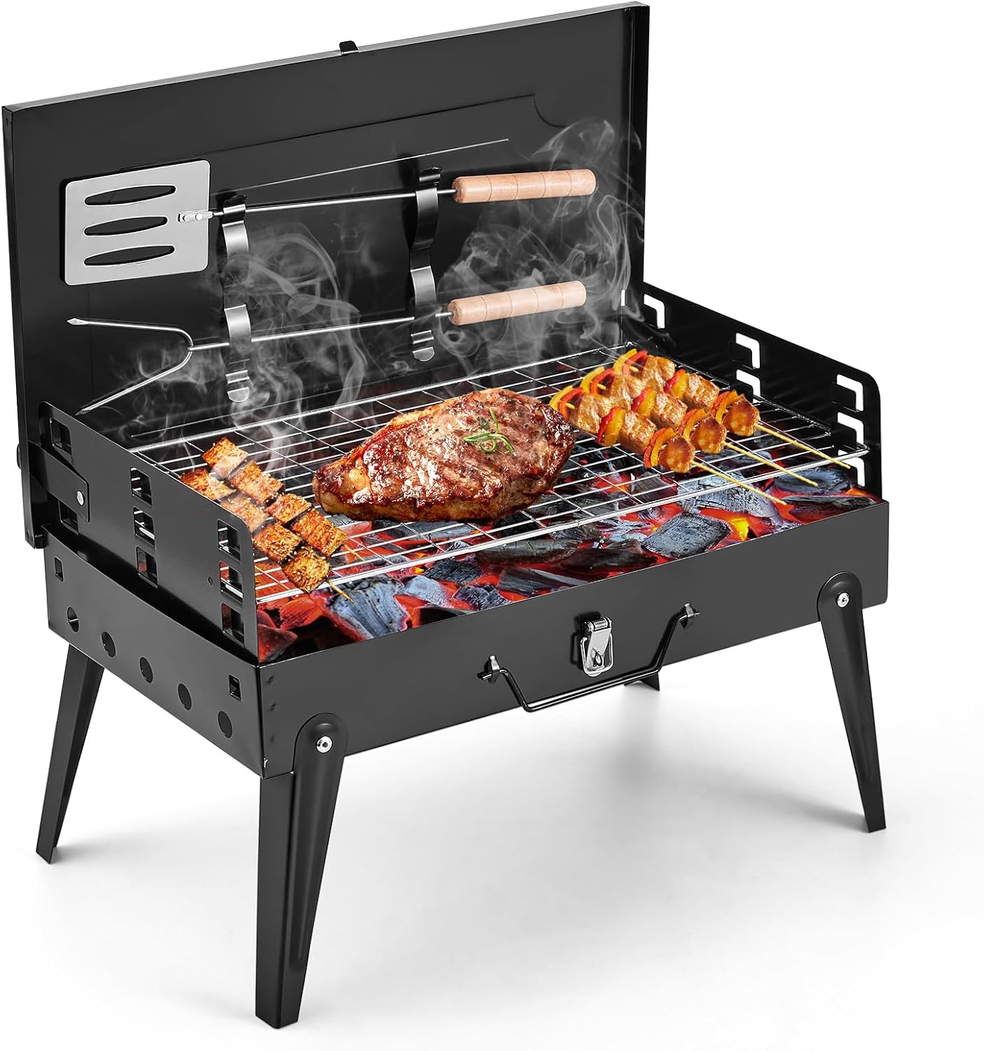 ASADOR PORTÁTIL PLEGABLE  CON  UTENSILIOS DE COCINA