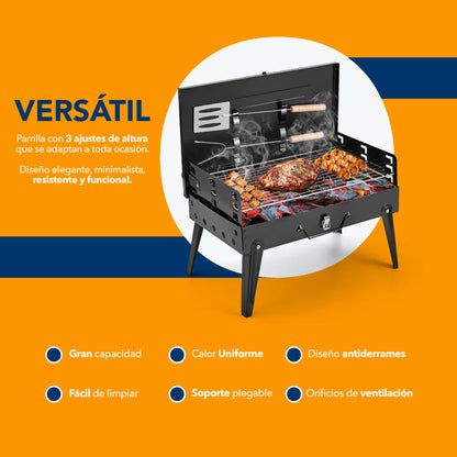 ASADOR PORTÁTIL PLEGABLE  CON  UTENSILIOS DE COCINA