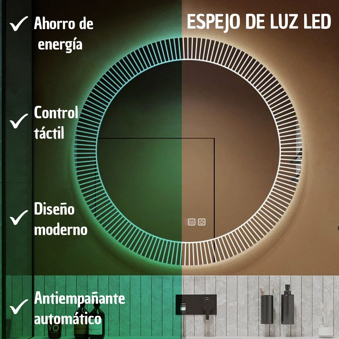 ESPEJO REDONDO CON LUZ LED Y DESEMPAÑADOR
