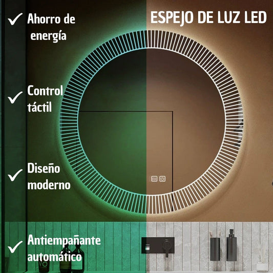 ESPEJO REDONDO CON LUZ LED Y DESEMPAÑADOR