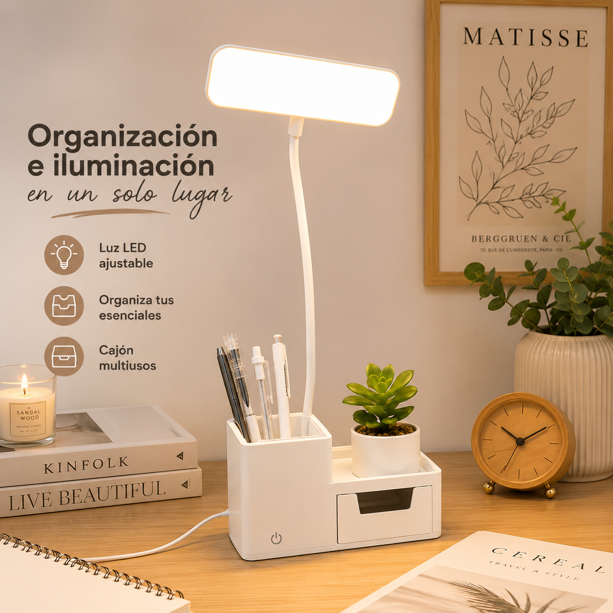 ORGANIZADOR DE ESCRITORIO CON LÁMPARA LED